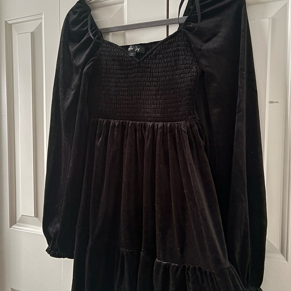 Black Velvet Smocked Babydoll Dress - Picture 8 of 13